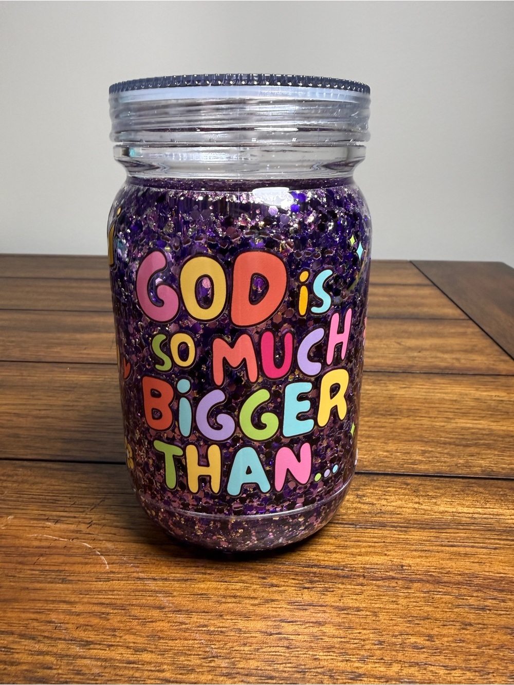Faith-Themed Purple Glitter Mason Jar - Inspirational Tumbler